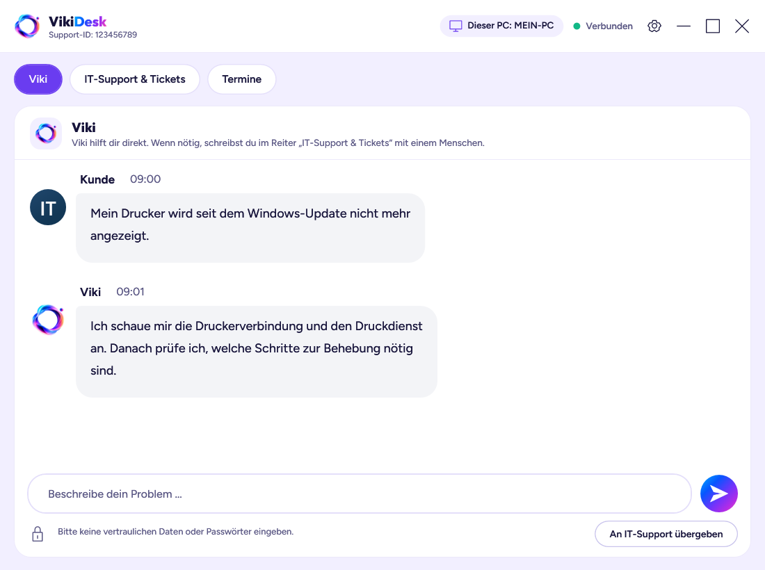 VikiDesk Kunden-App mit Viki-Chat